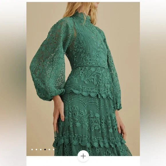 ✨WORN ONCE - FARM Rio Guipure Green Long Sleeve Maxi Dress Sz XS✨ - Picture 4 of 9